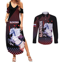 Personalized Slovenia Couples Matching Summer Maxi Dress and Long Sleeve Button Shirt The Lipizzaner Horse - Wonder Print Shop
