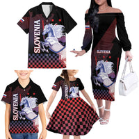 Personalized Slovenia Family Matching Off The Shoulder Long Sleeve Dress and Hawaiian Shirt The Lipizzaner Horse - Wonder Print Shop