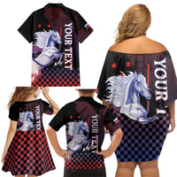 Personalized Slovenia Family Matching Off Shoulder Short Dress and Hawaiian Shirt The Lipizzaner Horse - Wonder Print Shop