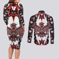 Canada Haida Couples Matching Long Sleeve Bodycon Dress and Long Sleeve Button Shirt Thunderbird Northwest Coast Indigenous - Wonder Print Shop