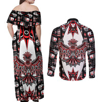 Canada Haida Couples Matching Off Shoulder Maxi Dress and Long Sleeve Button Shirt Thunderbird Northwest Coast Indigenous - Wonder Print Shop