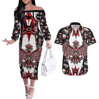 Canada Haida Couples Matching Off The Shoulder Long Sleeve Dress and Hawaiian Shirt Thunderbird Northwest Coast Indigenous - Wonder Print Shop