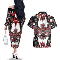 Canada Haida Couples Matching Off The Shoulder Long Sleeve Dress and Hawaiian Shirt Thunderbird Northwest Coast Indigenous - Wonder Print Shop