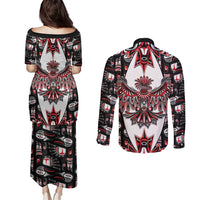 Canada Haida Couples Matching Puletasi and Long Sleeve Button Shirt Thunderbird Northwest Coast Indigenous - Wonder Print Shop