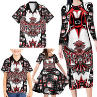 Canada Haida Family Matching Long Sleeve Bodycon Dress and Hawaiian Shirt Thunderbird Northwest Coast Indigenous - Wonder Print Shop