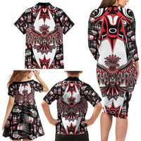 Canada Haida Family Matching Long Sleeve Bodycon Dress and Hawaiian Shirt Thunderbird Northwest Coast Indigenous - Wonder Print Shop
