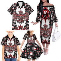 Canada Haida Family Matching Off The Shoulder Long Sleeve Dress and Hawaiian Shirt Thunderbird Northwest Coast Indigenous - Wonder Print Shop