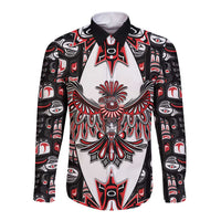 Canada Haida Long Sleeve Button Shirt Thunderbird Northwest Coast Indigenous - Wonder Print Shop