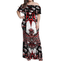 Canada Haida Off Shoulder Maxi Dress Thunderbird Northwest Coast Indigenous - Wonder Print Shop