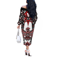 Canada Haida Off The Shoulder Long Sleeve Dress Thunderbird Northwest Coast Indigenous - Wonder Print Shop