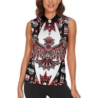 Canada Haida Women Sleeveless Polo Shirt Thunderbird Northwest Coast Indigenous - Wonder Print Shop