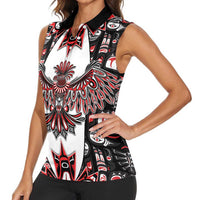 Canada Haida Women Sleeveless Polo Shirt Thunderbird Northwest Coast Indigenous - Wonder Print Shop