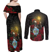 Saint Lucia Couples Matching Off Shoulder Maxi Dress and Long Sleeve Button Shirt Rose Iron Helmet - Wonder Print Shop