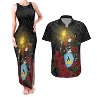 Saint Lucia Couples Matching Tank Maxi Dress and Hawaiian Shirt Rose Iron Helmet - Wonder Print Shop