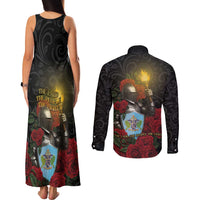 Saint Lucia Couples Matching Tank Maxi Dress and Long Sleeve Button Shirt Rose Iron Helmet - Wonder Print Shop