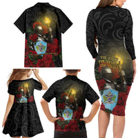 Saint Lucia Family Matching Long Sleeve Bodycon Dress and Hawaiian Shirt Rose Iron Helmet - Wonder Print Shop