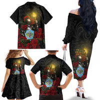Saint Lucia Family Matching Off The Shoulder Long Sleeve Dress and Hawaiian Shirt Rose Iron Helmet - Wonder Print Shop