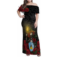Saint Lucia Family Matching Off Shoulder Maxi Dress and Hawaiian Shirt Rose Iron Helmet - Wonder Print Shop