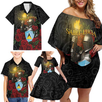 Saint Lucia Family Matching Off Shoulder Short Dress and Hawaiian Shirt Rose Iron Helmet - Wonder Print Shop