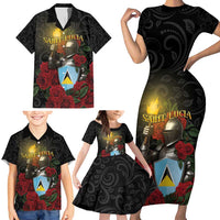 Saint Lucia Family Matching Short Sleeve Bodycon Dress and Hawaiian Shirt Rose Iron Helmet - Wonder Print Shop