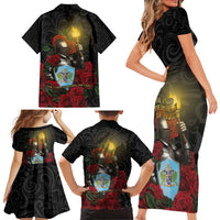 Saint Lucia Family Matching Short Sleeve Bodycon Dress and Hawaiian Shirt Rose Iron Helmet - Wonder Print Shop