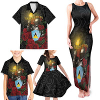 Saint Lucia Family Matching Tank Maxi Dress and Hawaiian Shirt Rose Iron Helmet - Wonder Print Shop