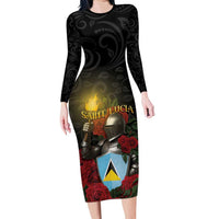 Saint Lucia Long Sleeve Bodycon Dress Rose Iron Helmet - Wonder Print Shop