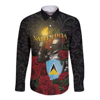 Saint Lucia Long Sleeve Button Shirt Rose Iron Helmet - Wonder Print Shop