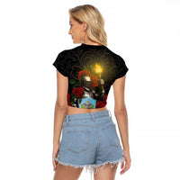 Saint Lucia Raglan Cropped T Shirt Rose Iron Helmet - Wonder Print Shop