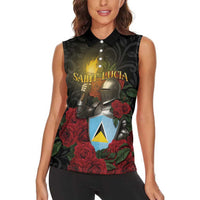 Saint Lucia Women Sleeveless Polo Shirt Rose Iron Helmet - Wonder Print Shop