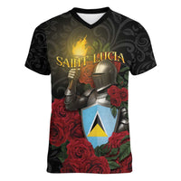 Saint Lucia Women V-Neck T-Shirt Rose Iron Helmet - Wonder Print Shop