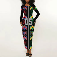 Custom Brazil And Haiti Football Long Sleeve Bodycon Dress Mix Brazilian Haitian Roots