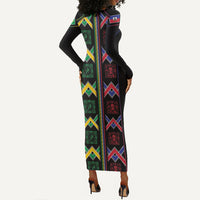 Custom Brazil And Haiti Football Long Sleeve Bodycon Dress Mix Brazilian Haitian Roots