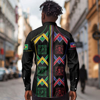 Custom Brazil And Haiti Football Long Sleeve Button Shirt Mix Brazilian Haitian Roots