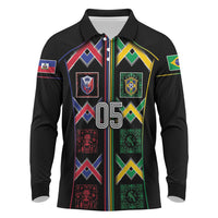 Custom Brazil And Haiti Football Long Sleeve Polo Shirt Mix Brazilian Haitian Roots