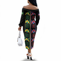 Custom Brazil And Haiti Football Off The Shoulder Long Sleeve Dress Mix Brazilian Haitian Roots