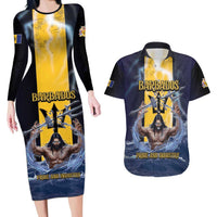 Personalized Barbados Couples Matching Long Sleeve Bodycon Dress and Hawaiian Shirt Pride And Industry - Wonder Print Shop