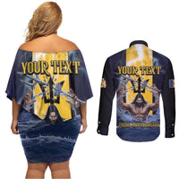 Personalized Barbados Couples Matching Off Shoulder Short Dress and Long Sleeve Button Shirt Pride And Industry - Wonder Print Shop