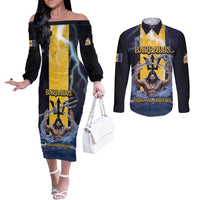 Personalized Barbados Couples Matching Off The Shoulder Long Sleeve Dress and Long Sleeve Button Shirt Pride And Industry - Wonder Print Shop