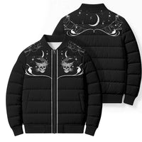 Skull Cowboy Bomber Puffer Jacket Western Yoke Style - Wonder Print Shop
