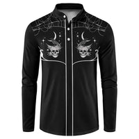 Skull Cowboy Button Sweatshirt Western Yoke Style - Wonder Print Shop