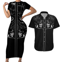 Skull Cowboy Couples Matching Short Sleeve Bodycon Dress and Hawaiian Shirt Western Yoke Style - Wonder Print Shop