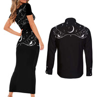 Skull Cowboy Couples Matching Short Sleeve Bodycon Dress and Long Sleeve Button Shirt Western Yoke Style - Wonder Print Shop