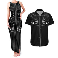Skull Cowboy Couples Matching Tank Maxi Dress and Hawaiian Shirt Western Yoke Style - Wonder Print Shop
