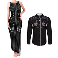 Skull Cowboy Couples Matching Tank Maxi Dress and Long Sleeve Button Shirt Western Yoke Style - Wonder Print Shop