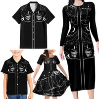 Skull Cowboy Family Matching Long Sleeve Bodycon Dress and Hawaiian Shirt Western Yoke Style - Wonder Print Shop