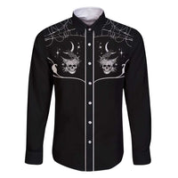 Skull Cowboy Family Matching Long Sleeve Bodycon Dress and Hawaiian Shirt Western Yoke Style - Wonder Print Shop