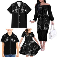 Skull Cowboy Family Matching Off The Shoulder Long Sleeve Dress and Hawaiian Shirt Western Yoke Style - Wonder Print Shop