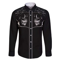 Skull Cowboy Family Matching Off The Shoulder Long Sleeve Dress and Hawaiian Shirt Western Yoke Style - Wonder Print Shop