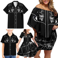 Skull Cowboy Family Matching Off Shoulder Short Dress and Hawaiian Shirt Western Yoke Style - Wonder Print Shop